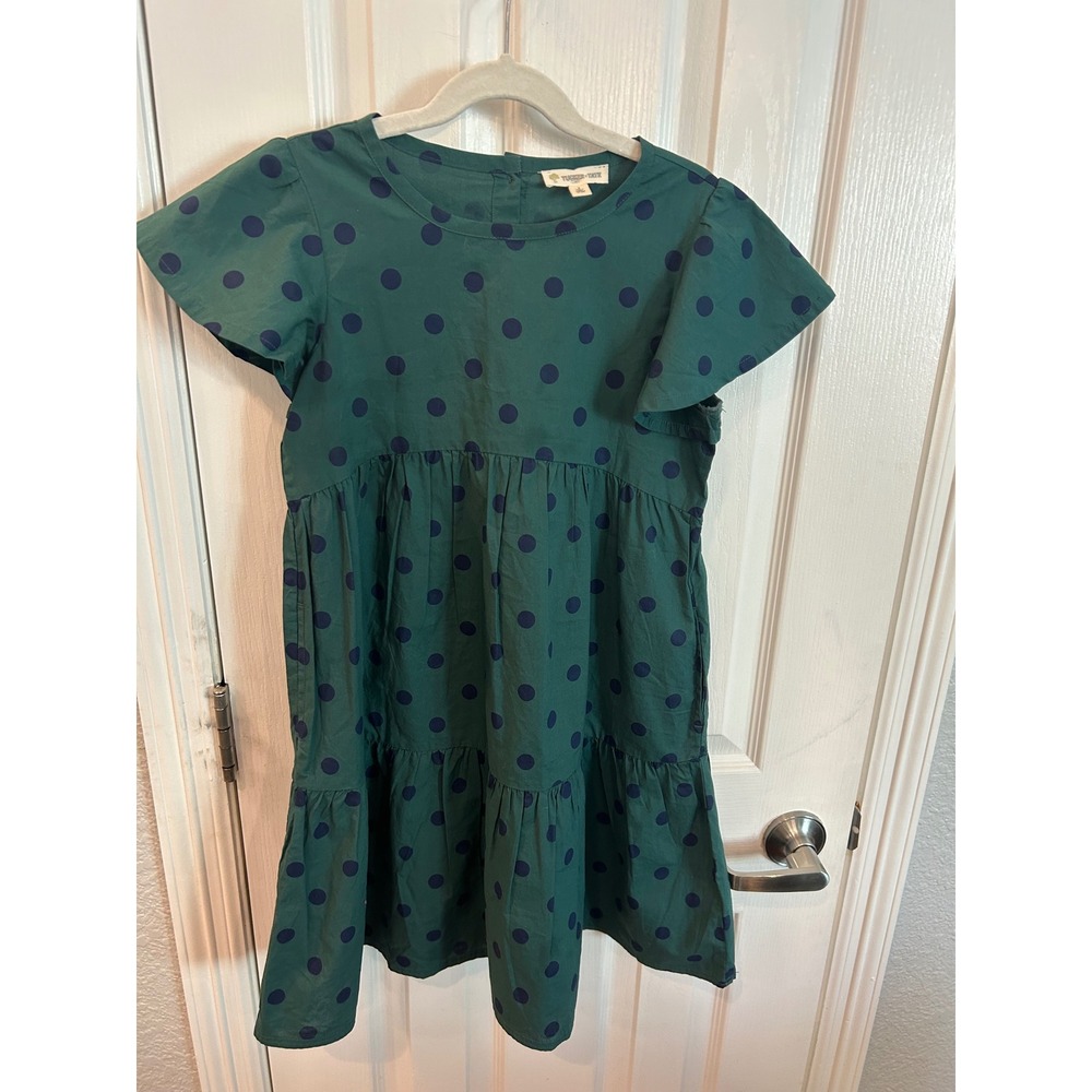 Tucker + Tate Dress Green Polka Dot Tiered Flutter Sleeve Kids Size 8 Cotton